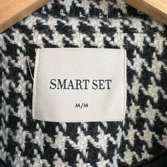 Vintage Houndstooth Black White Wool Blend Womens Blazer Jacket Coat Shacket M - Picture 11 of 15